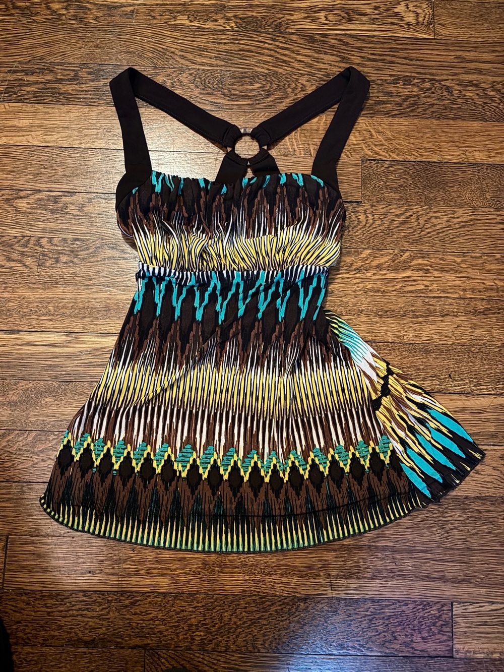 Bwear Multicolor Tribal Print Sleeveless Top - Teal, Yellow, Brown